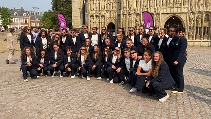 The Italian team gather for a photoshoot outside Exeter Cathedral, video Exeter Diocese, Alan Quick