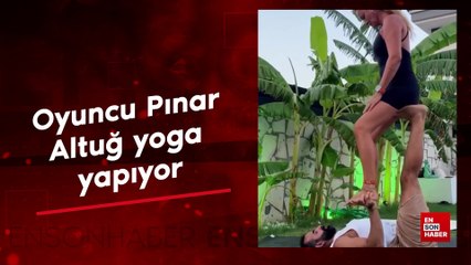 Oyuncu Pınar Altuğ yoga yapıyor