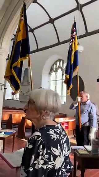 The banners brought into the Service at St Julitta’s during the VJ Day commemoration in Lanteglos