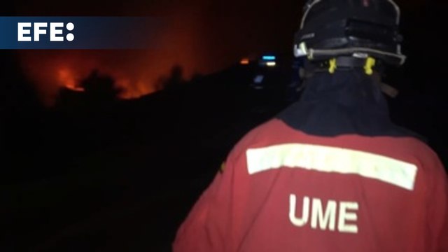 Bomberos y efectivos de la UME luchan contra el fuego en Yeres (León)