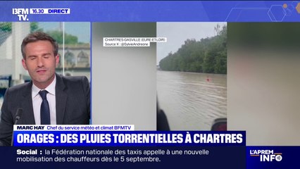 Quasiment deux mois de pluies sont tombés près de Chartres, l'autoroute A11 bloquée dans le sens province-Paris