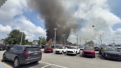 Building explodes after hit-and-run driver strikes gas line in dramatic video