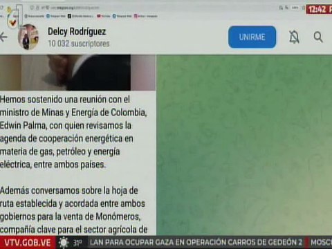 Vpdta. Delcy Rodríguez sostuvo encuentro con el Min. de Minas y Energía de Colombia Edwin Palma