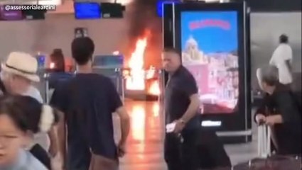 Passengers flee after man ‘sets fire to Milan airport check-in desk’