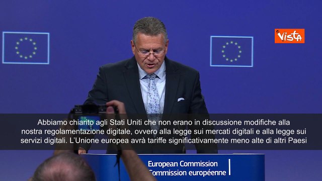 Arriva la dichiarazione congiunta Ue-Usa sui dazi, Šefčovič: Tariffe al 15% su farmaci e auto