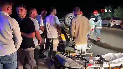 Takla atan otomobilde sıkışan sürücüyü itfaiye ekipleri kurtardı