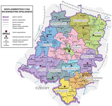 Map of Opole Voivodeship. Peta Provinsi Opole. Opole Voivodeship Map. Mapa województwa opolskiego. Carte de la voïvodie d'Opole. Mapa da voivodia de Opole. Mapa del voivodato de Opole. Mappa del Voivodato di Opole. Karte der Woiwodschaft Oppeln. オポレ県の地図