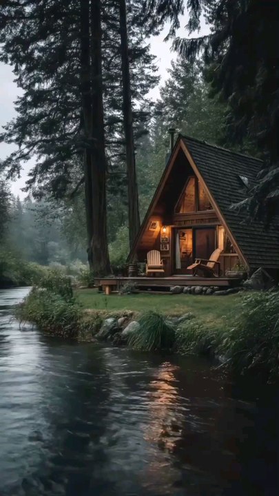 Charming A-Frame Resort Cabin by River, Lounge, Camping, Vacations Activities, Tourism Adventures.