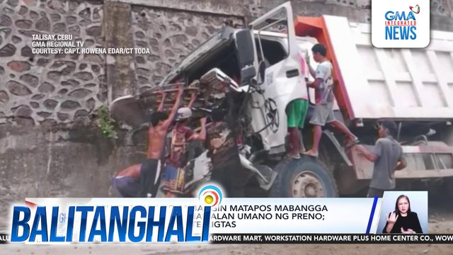 Truck, nahulog sa bangin matapos mabangga ng dump truck na nawalan umano ng preno; 2 driver at pahinante, ligtas | Balitanghali