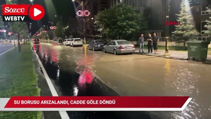 Su borusu arızalandı, cadde göle döndü