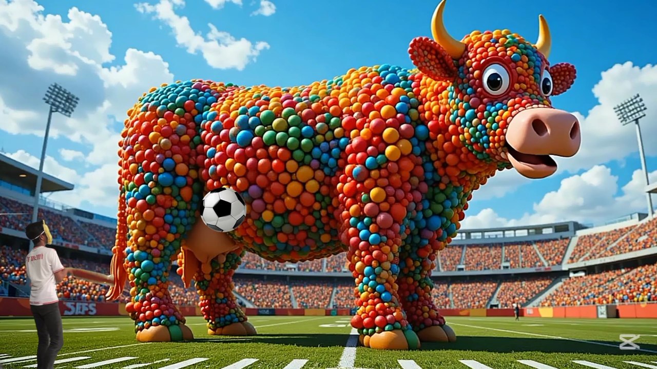 The mascot vibrato assistant Cow placed on the football field is popular, co-produced, and creative