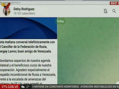 Venezuela agradece el respaldo de Rusia frente a la escalada de amenazas del gobierno de los EE.UU.