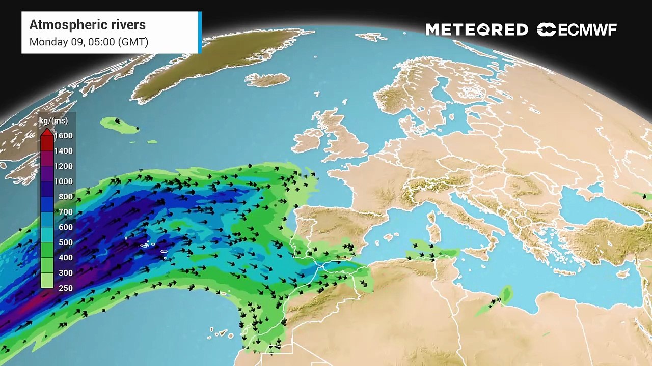 The atmospheric river across the Atlantic to bring another spell of heavy rain across southern Portugal and Spain