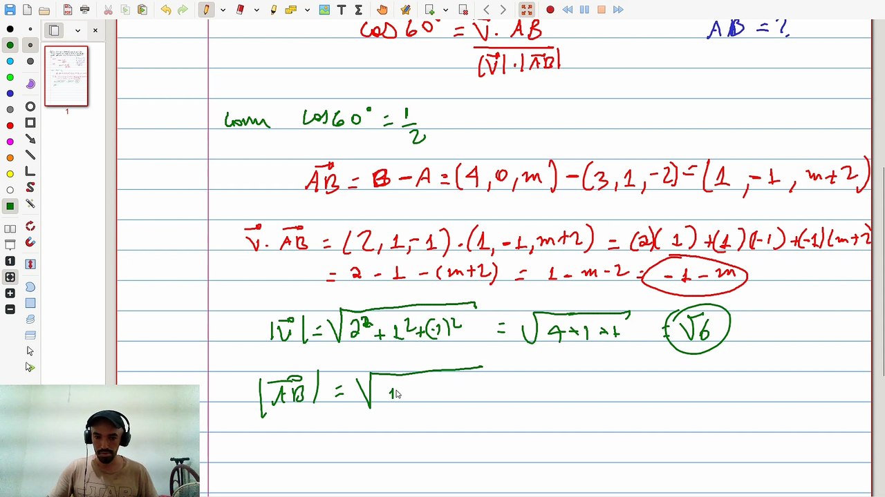 (Exercício 11)[Sec. 3.4.3 - Q.7 - Steinbruch] Calcular m sabendo que v forma 60 graus |VET&GEO-A3.19