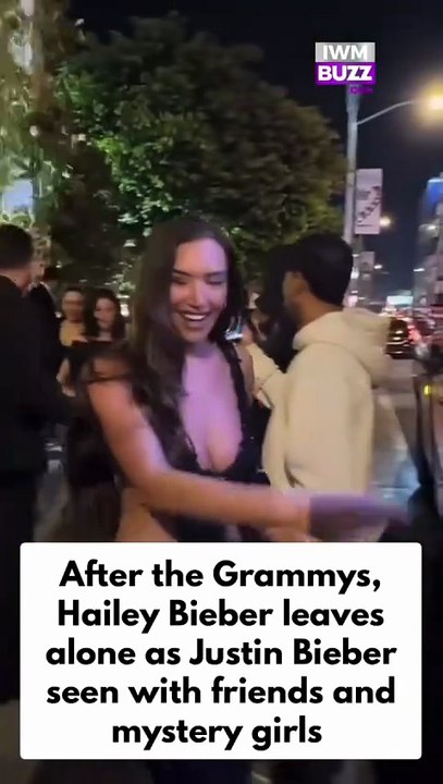 Unseen footage shows Justin Bieber leaving a Grammys after-party with friends and mystery girls as Hailey Bieber exits solo