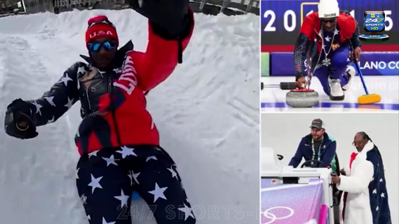 Snoop Dogg ends up flat on his back at the Winter Olympics as 'Coach Snoop' throws himself into the events