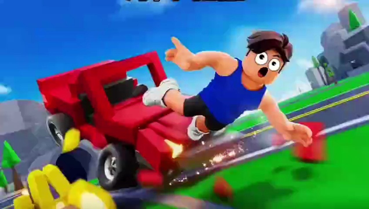 The car goes downhill in a chaotic manner on Roblox.