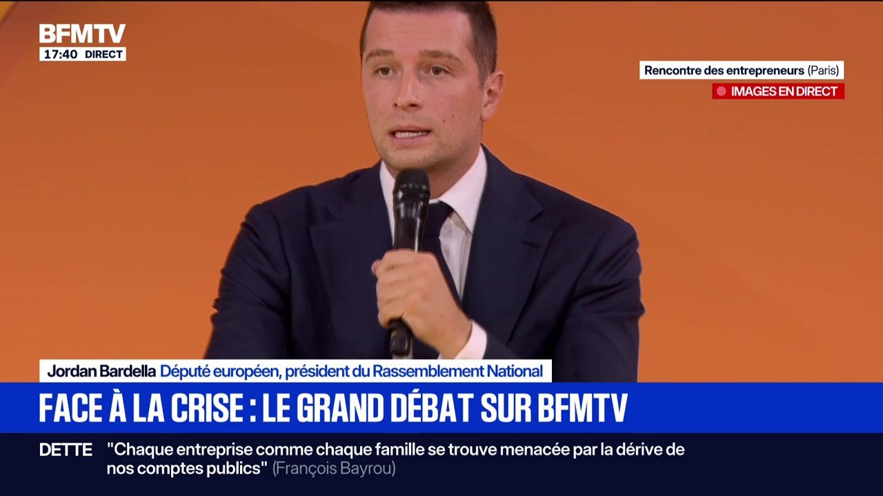 Face à la crise : "Si vous, chefs d'entreprises, aviez géré vos sociétés comme le pays est géré depuis 8 ans et plus, vous seriez en liquidation judiciaire", tacle Jordan Bardella