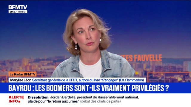 Répartition des efforts: Marylise Léon, secrétaire générale de la CDFT, réagit aux propos de François Bayrou sur les boomers Parmi les 11% de retraités qui sont sous le seuil de pauvreté, c'est un effort inacceptable
