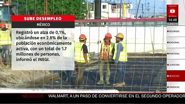 Tasa de desempleo sube ligeramente a 2.7% en el segundo trimestre, reporta el Inegi