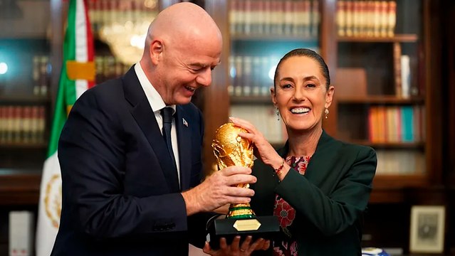 Gianni Infantino visita a Claudia Sheinbaum con la Copa del Mundo; confirma partido inaugural del Mundial 2026