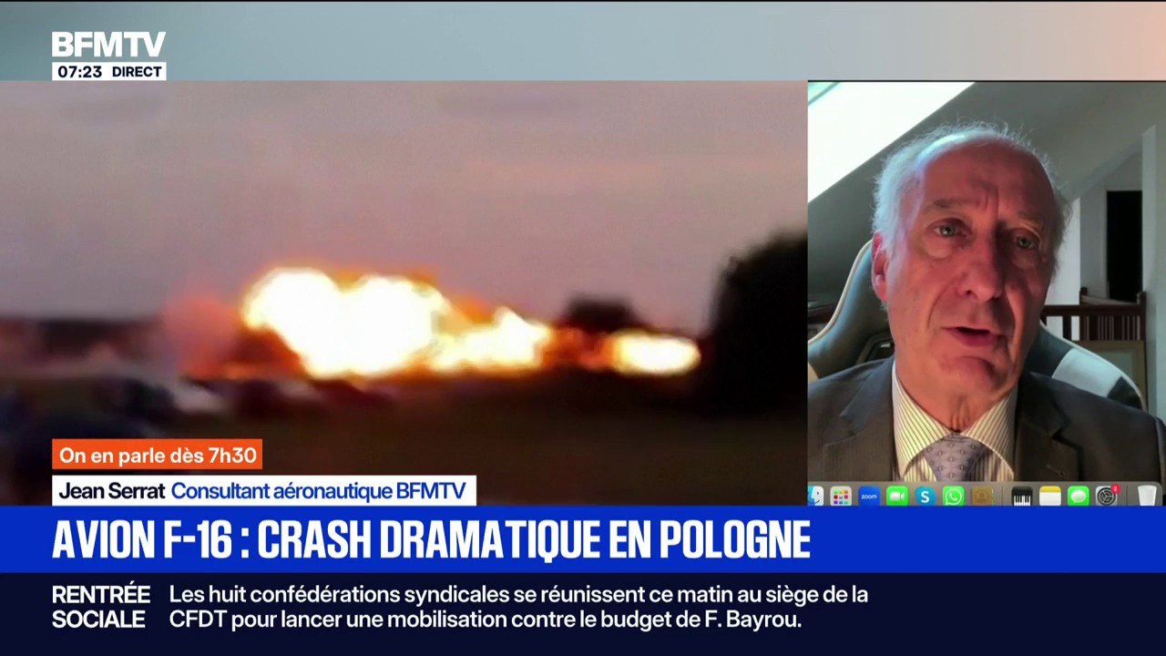 Les images impressionnantes du crash d'un avion F-16 en Pologne