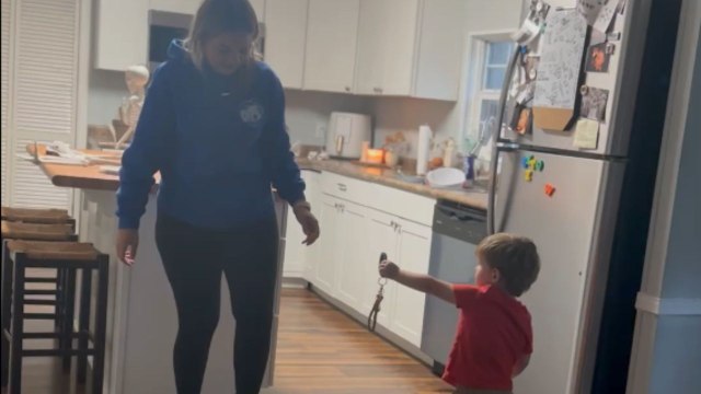 Woman falls off skateboard and accidentally hits little boy who hits her back