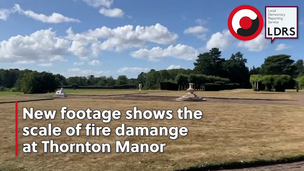 New footage shows the scale of fire damange at Thornton Manor