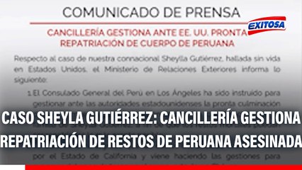 Caso Sheyla Gutiérrez: Cancillería gestiona ante EE.UU. repatriación de restos de peruana