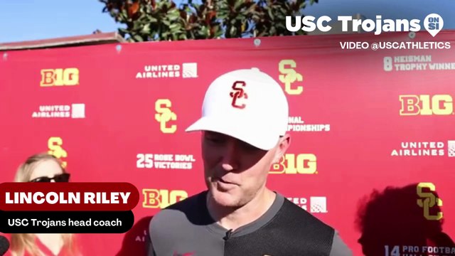 Write a short description (2000 characters max) to improve Google search results. 75/2000 USC Trojans head coach Lincoln Riley discusses managing their starting line