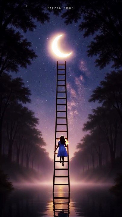A Girl Climbing Ladder to the Moon 🌙✨ | Magical Dream Short Story #explore #viral #kids #cute #moon #Dreamy
