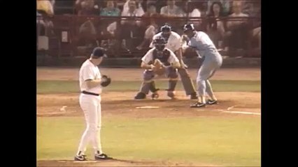 After grounding out to pitcher,  Bo Jackson breaks a bat over his helmet (6/21/89)