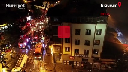 Restoranda başlayıp, 4 bina ve otele sıçrayan yangın 2 buçuk saatte söndürüldü