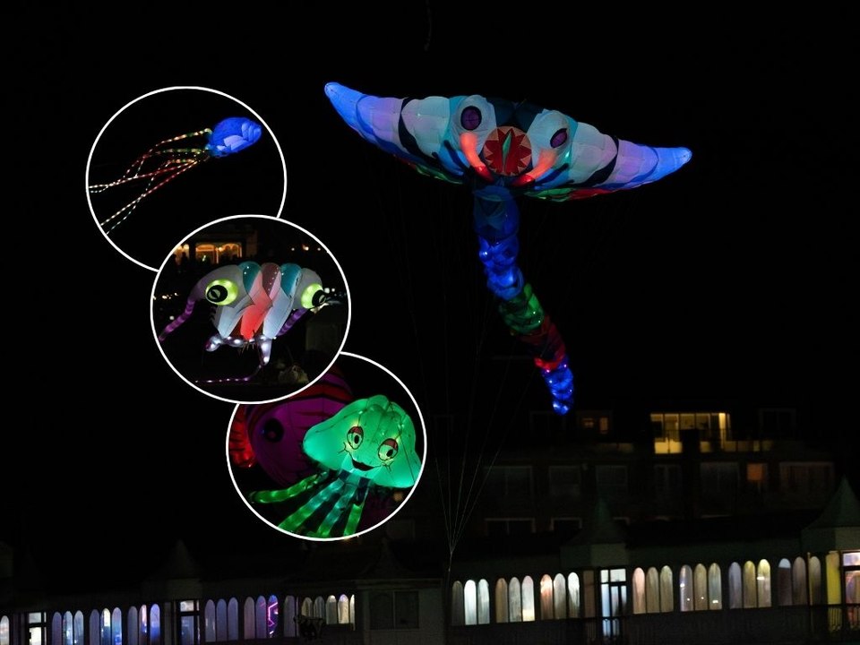 Illuminated kites light up the night sky in mesmerising display