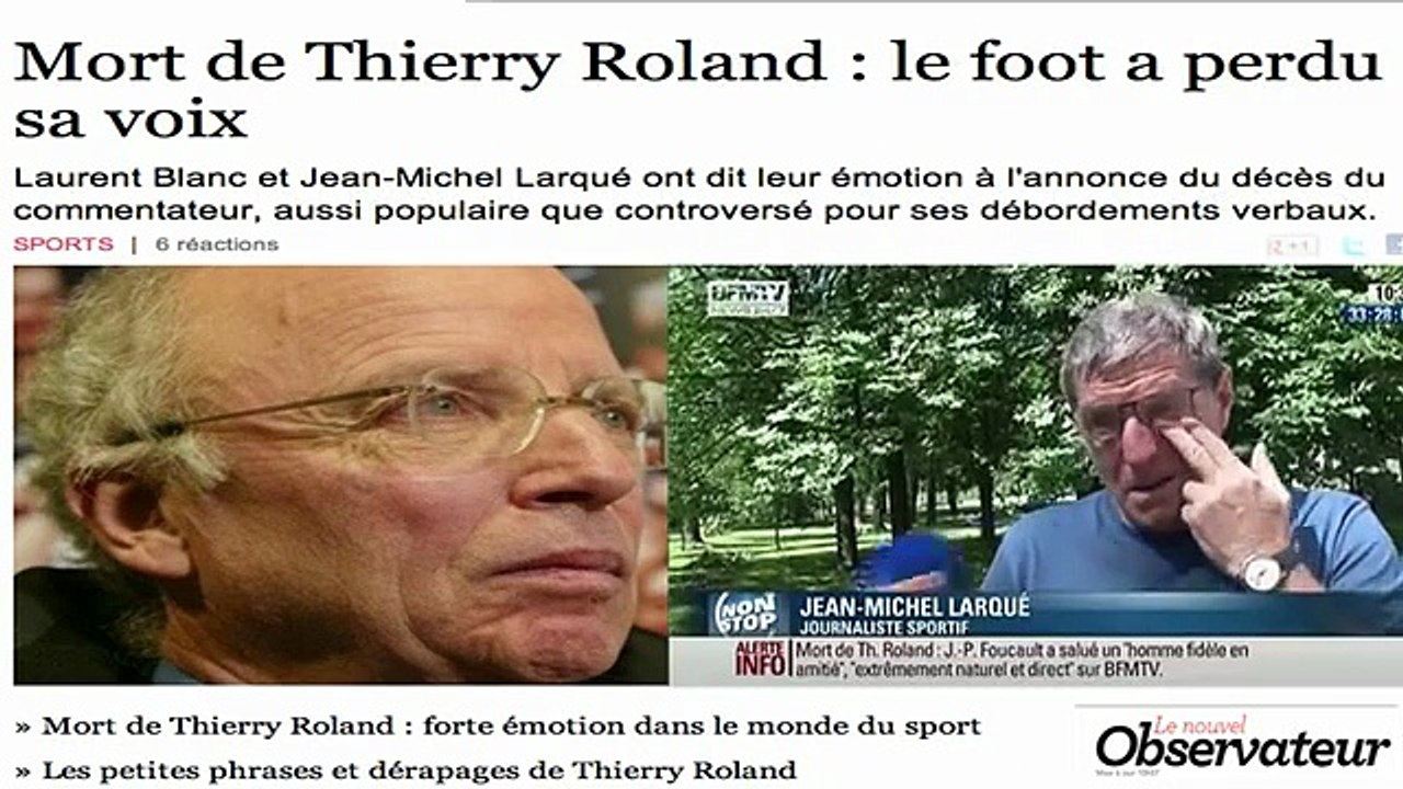 Actualités : Décès de Thierry Roland un journaliste à part (France, 2012)