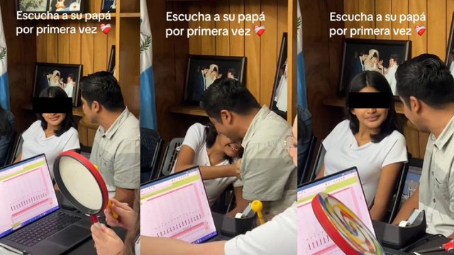 Niña con problemas auditivos escucha por primera vez la voz de su padre