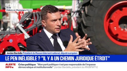 Candidature de Marine Le Pen: "Il y a un chemin, il est étroit", estime Jordan Bardella, président du RN