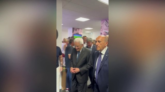Palermo-Frosinone, l'arrivo in tribuna del presidente Mattarella