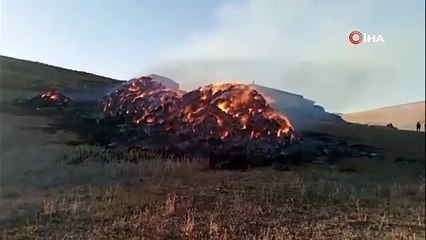 Aşkale’de ot yangını: Kışlık hayvan yemi kül oldu