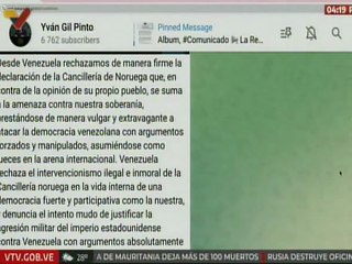 Venezuela rechaza declaraciones de la Cancillería de Noruega contra nuestra soberanía