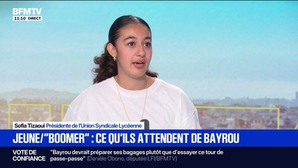 Interview de François Bayrou sur BFMTV: "On voudrait qu'il annonce que la jeunesse va arrêter de payer et subir la dette française", fustige Sofia Tizaoui, présidente de l'Union Syndicale Lycéenne