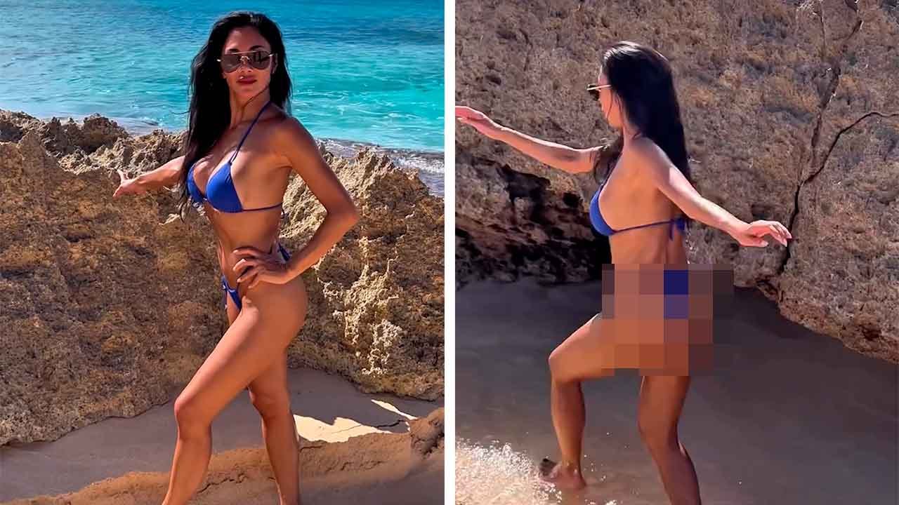 Nicole Scherzinger eleva a temperatura com poses quentes – até que o mar a derruba