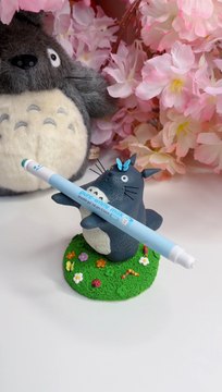 DIY CLAY TOTORO PEN HOLDER 🌿 Ghibli polymer clay crafts 🤍