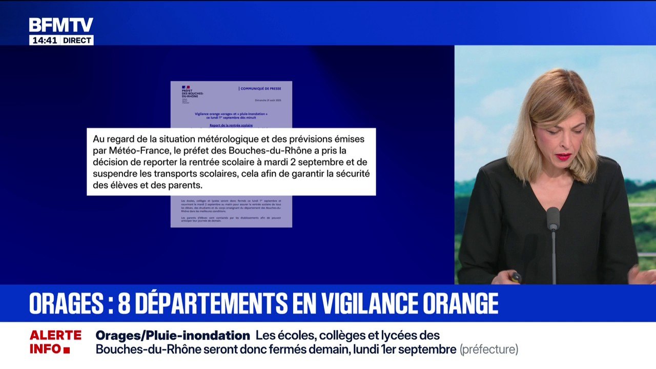 Bouches-du-Rhône: la rentrée scolaire reportée au 2 septembre à cause de la vigilance orange pour "orages" et "pluie-inondation"