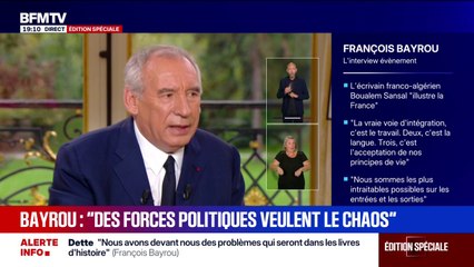 "La stabilité est une chose essentielle, je me bats pour ça", affirme François Bayrou