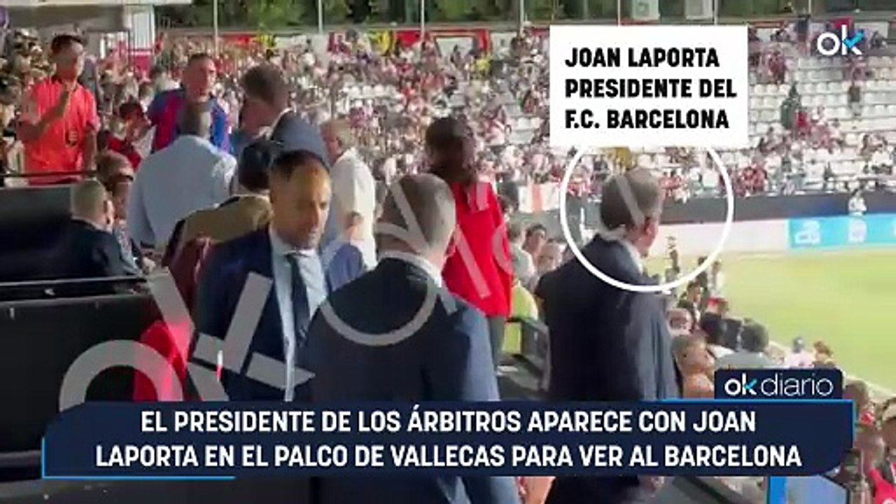 El presidente de los árbitros aparece con Joan Laporta en el palco de Vallecas para ver al Barcelona