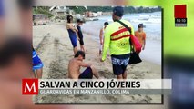 Guardavidas salvan la vida de cinco jóvenes en Colima; van tres ahogados en vacaciones