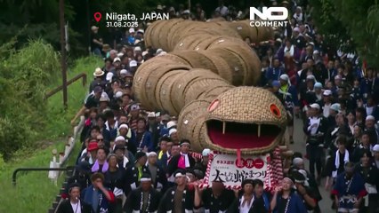 Un serpent géant en bambou défile dans un village japonais