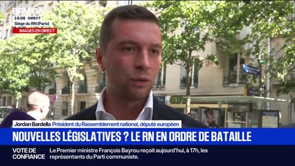 Vote de confiance: "Il peut y avoir de potentielles élections législatives", estime Jordan Bardella