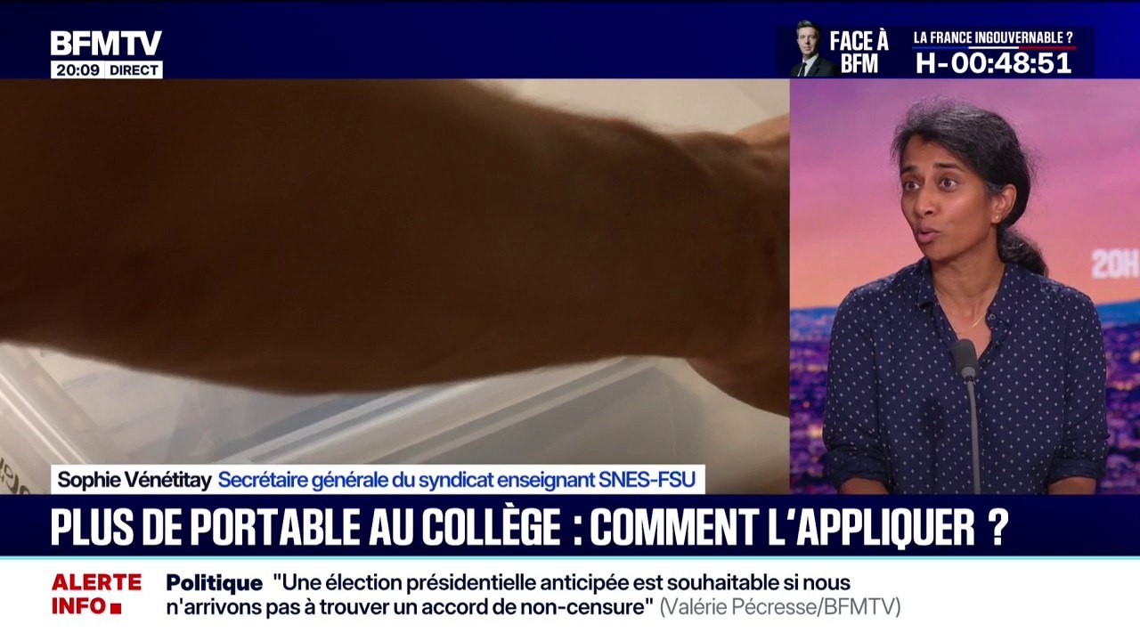 Plus de portable au collège: pour Sophie Vénétitay (SNES-FSU), "certains collèges vont avoir besoin de quelques semaines pour mettre en place cette interdiction"